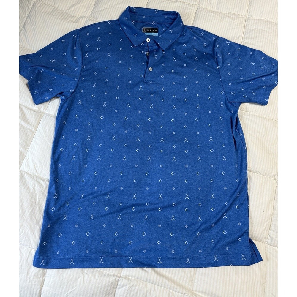 PGA TOUR Motionflux Short Sleeve Polo Vista Blue Golf Print Polo L Large
